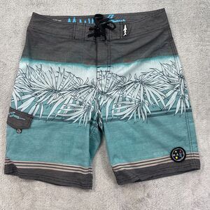 Maui And Sons Hawaiian Board Shorts‎ Mens 32 Gray Green Tropical Stretch